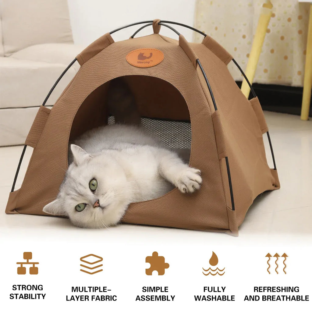Folding Camping Pet Tent for Cats Puppy Bed Indoor Cat Nest Dog Cave Style House - Grey