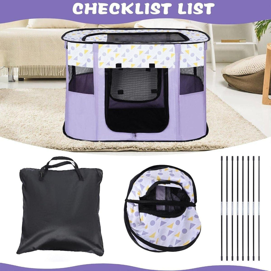 Foldable Cat Dog Kennel Pet Delivery Cage Portable Pet Fence Tent - Purple-L