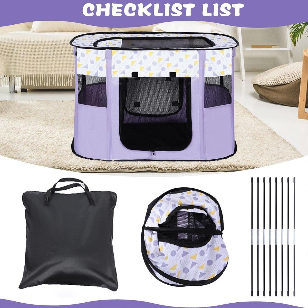 Foldable Cat Dog Kennel Pet Delivery Cage Portable Pet Fence Tent - Purple-L