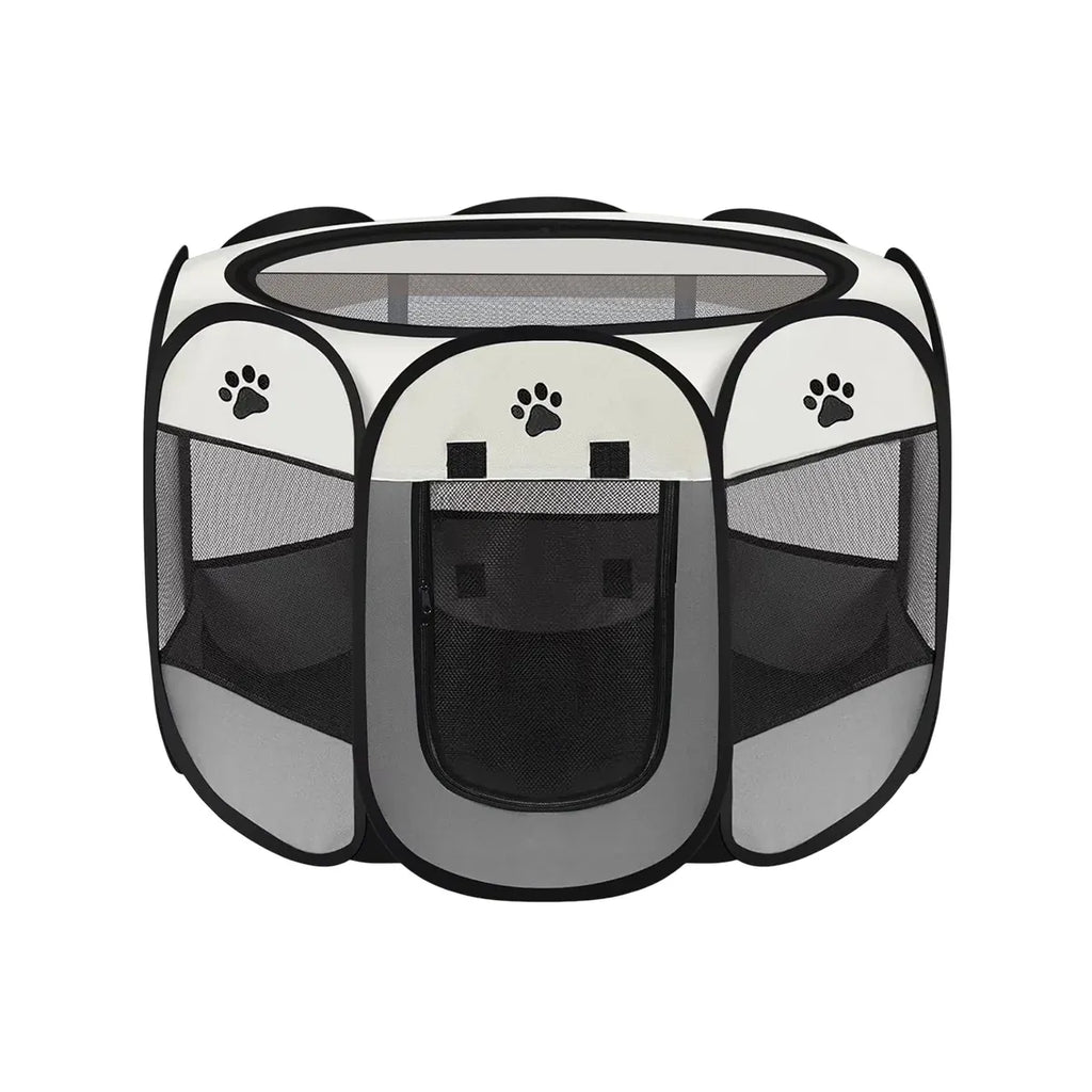 Pet Fence Indoor Cat Dog Tent Octagonal Fence Portable Foldable Cage Kennel - L-Coffee
