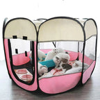 Pet Fence Indoor Cat Dog Tent Octagonal Fence Portable Foldable Cage Kennel - L-Coffee