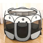 Pet Fence Indoor Cat Dog Tent Octagonal Fence Portable Foldable Cage Kennel - L-Coffee