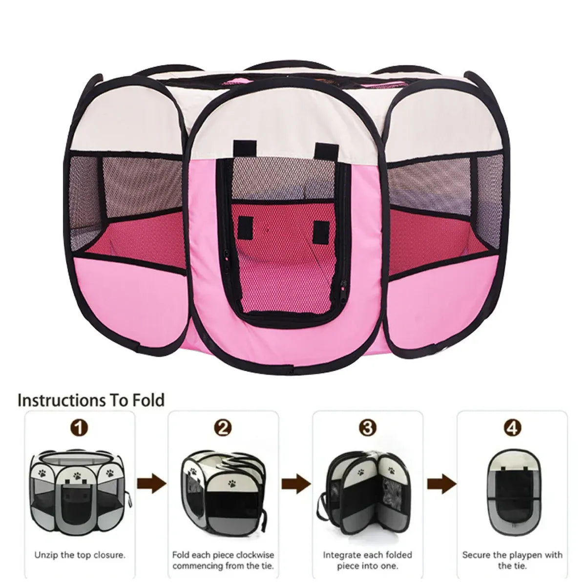 Pet Fence Indoor Cat Dog Tent Octagonal Fence Portable Foldable Cage Kennel - L-Coffee