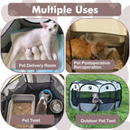 Pet Fence Indoor Cat Dog Tent Octagonal Fence Portable Foldable Cage Kennel - L-Coffee