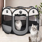 Pet Fence Indoor Cat Dog Tent Octagonal Fence Portable Foldable Cage Kennel - L-Coffee