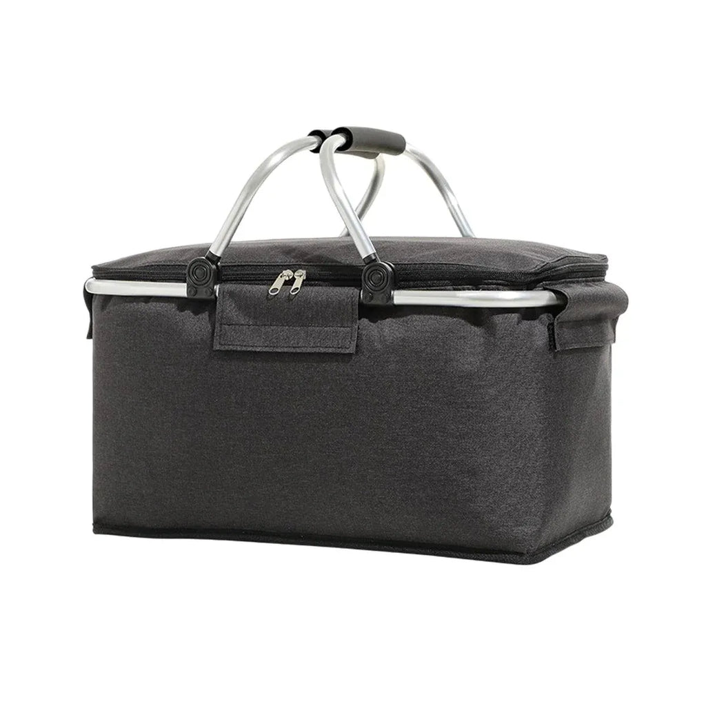Folding Picnic Basket Insulated Cooler Bag Portable Outdoor Grocery Storage - Black