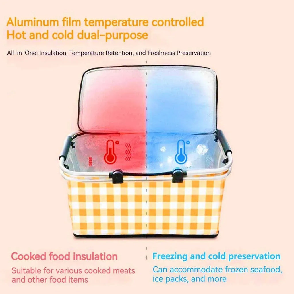 Foldable Picnic Basket Outdoor Camping Carrying Basket Portable Food Storage - Green