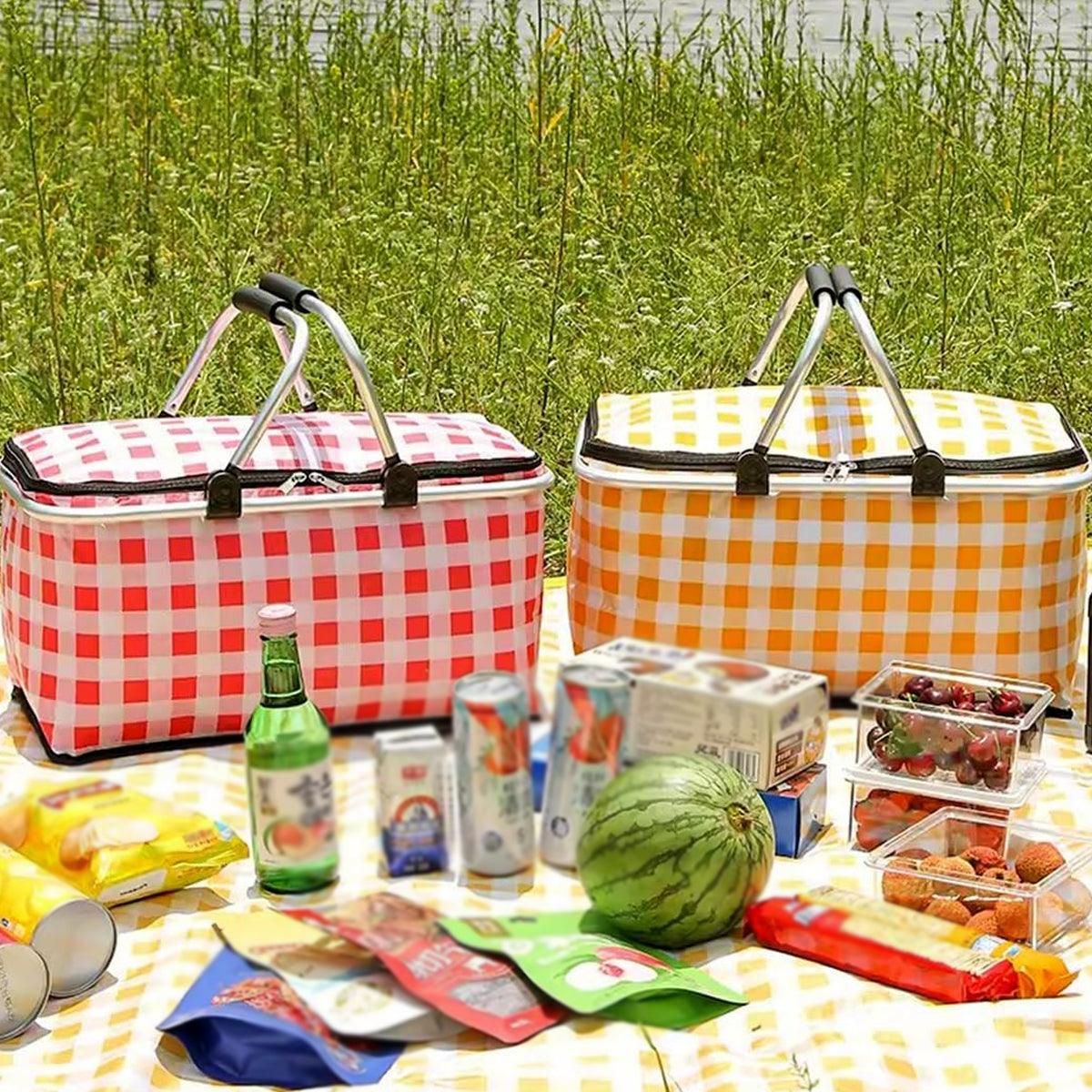 Foldable Picnic Basket Outdoor Camping Carrying Basket Portable Food Storage - Green