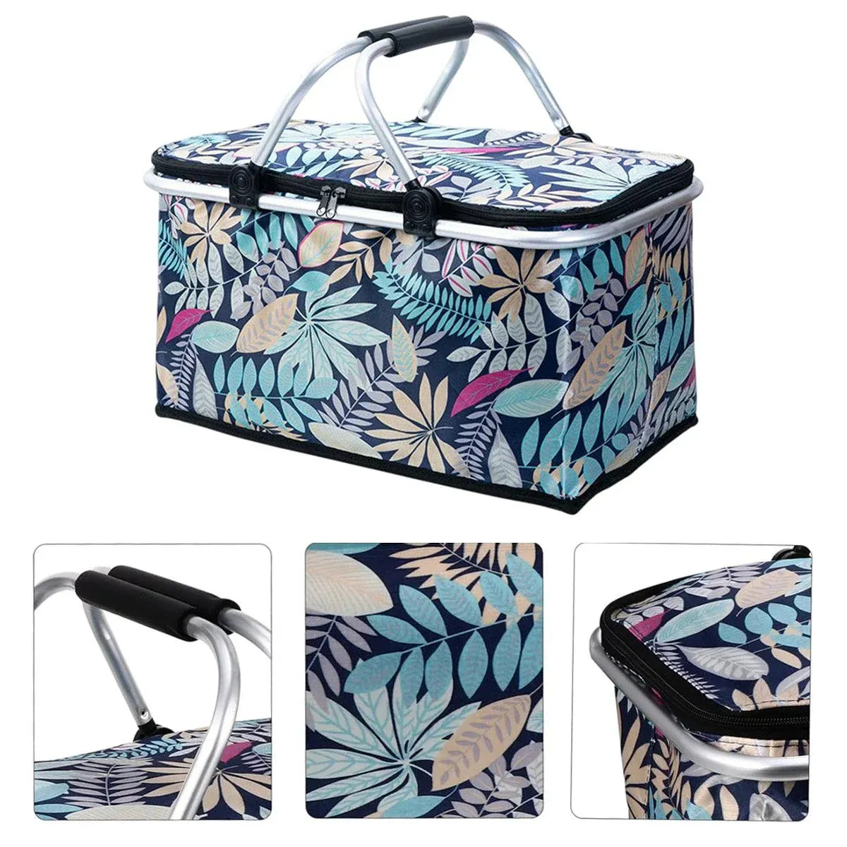 Foldable Picnic Basket Outdoor Camping Carrying Basket Portable Food Storage - Green