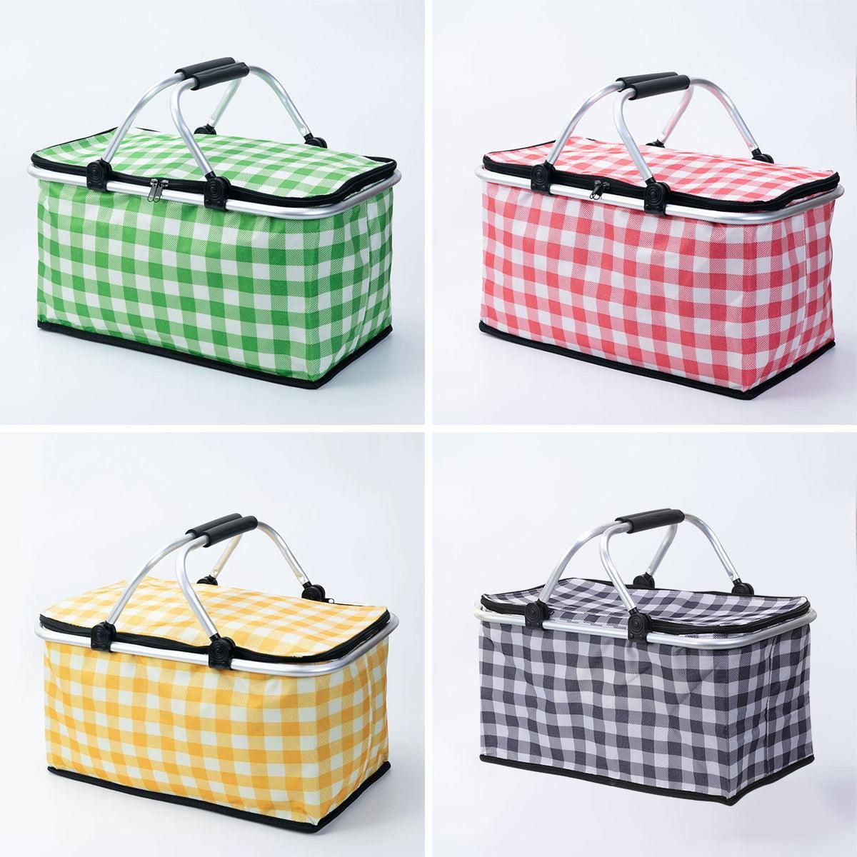 Foldable Picnic Basket Outdoor Camping Carrying Basket Portable Food Storage - Green