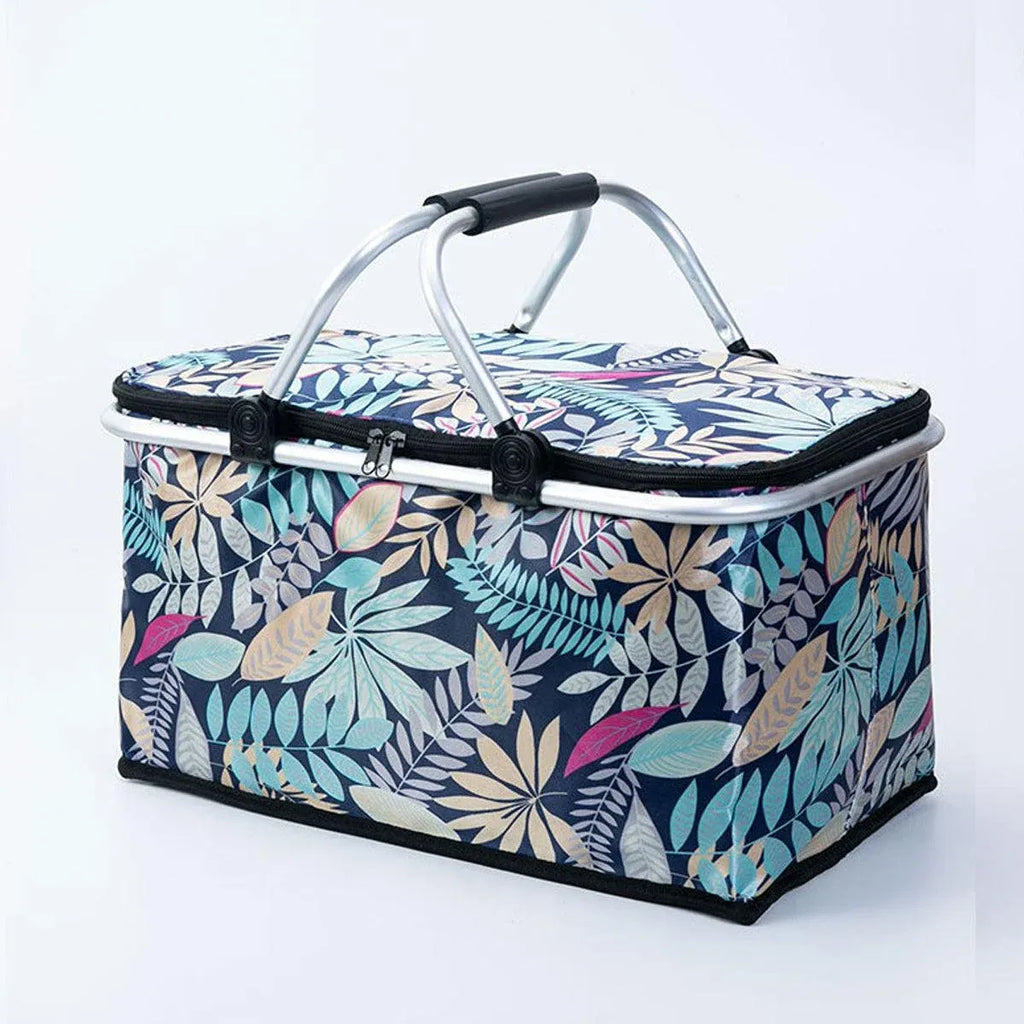 Foldable Picnic Basket Outdoor Camping Carrying Basket Portable Food Storage - Green