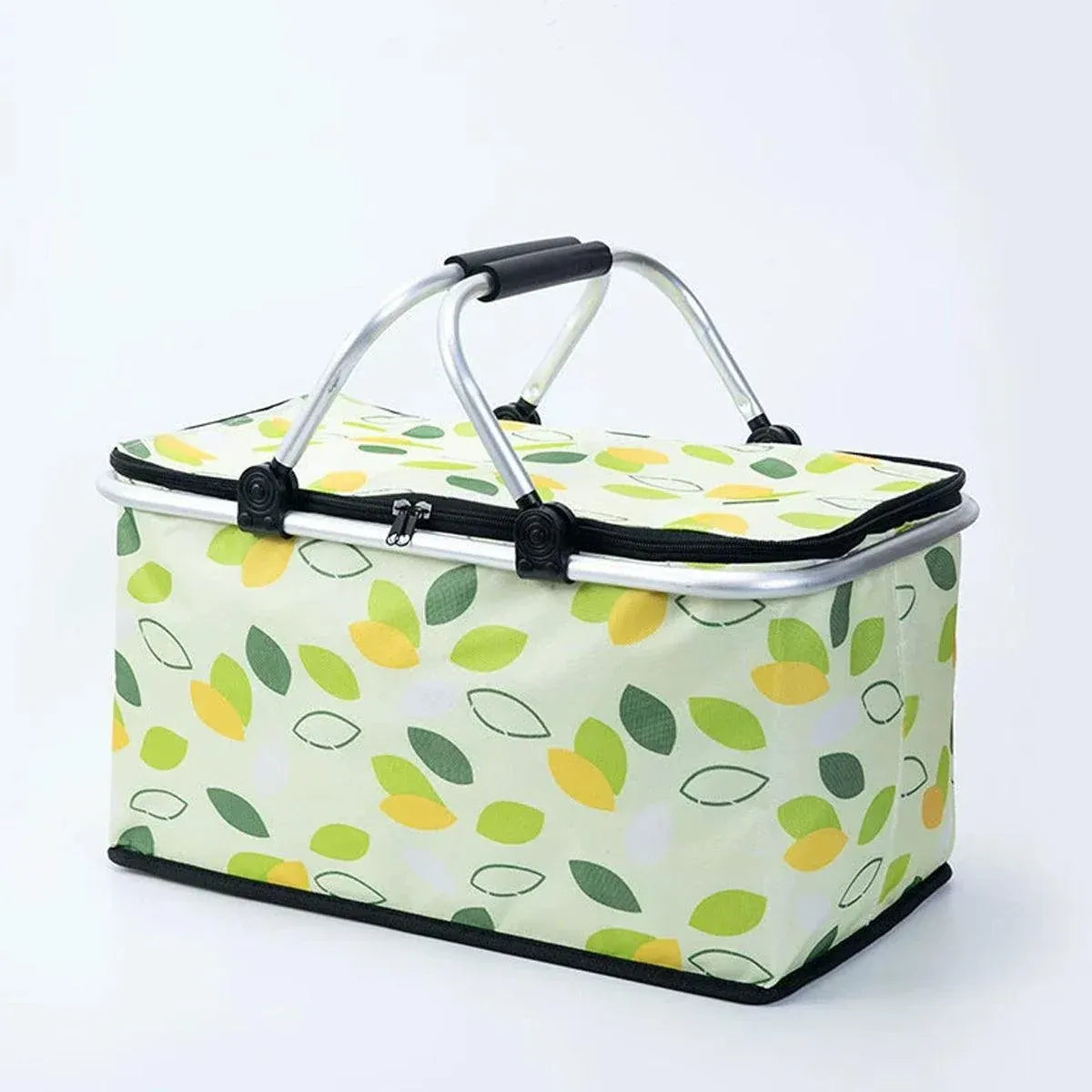 Foldable Picnic Basket Outdoor Camping Carrying Basket Portable Food Storage - Green