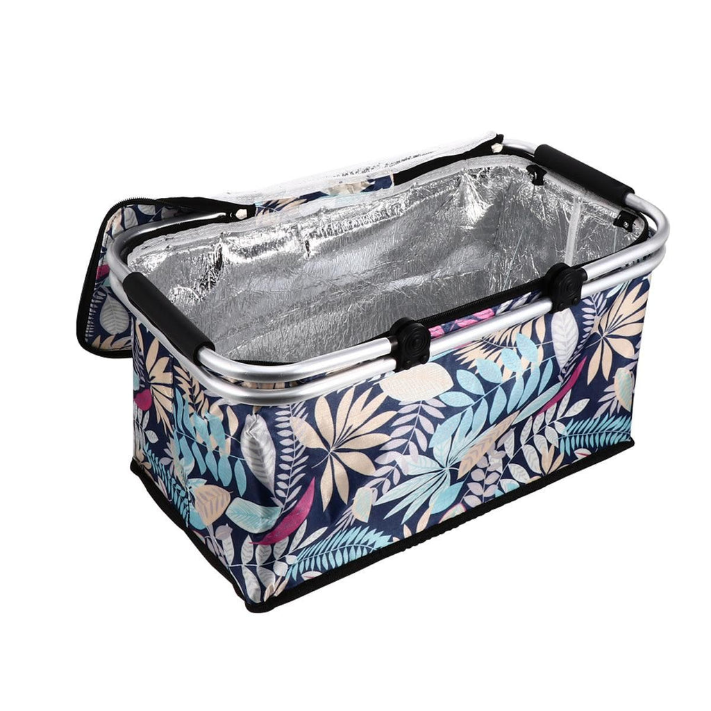 Foldable Picnic Basket Outdoor Camping Carrying Basket Portable Food Storage - Greenery