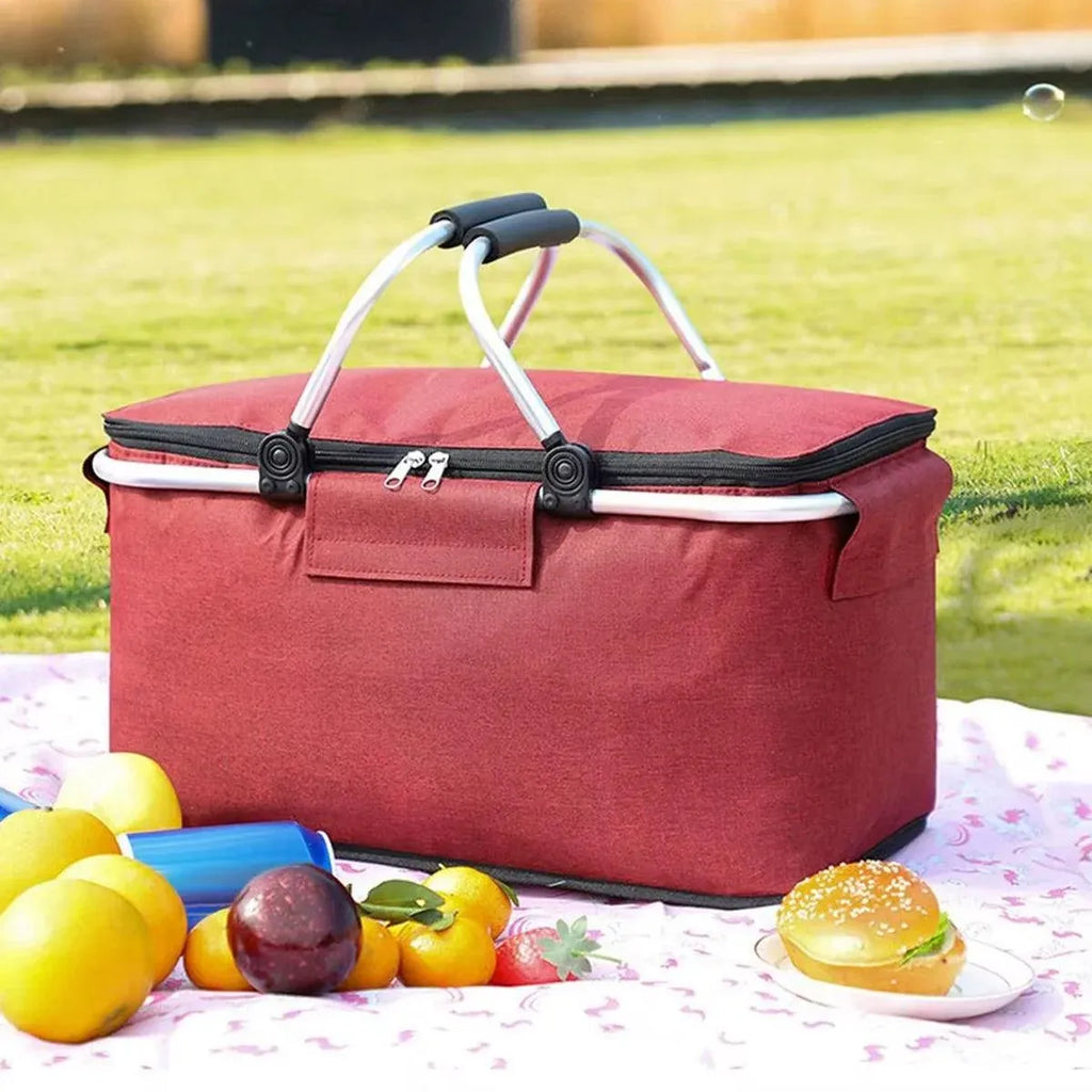 Folding Picnic Basket Insulated Cooler Bag Portable Outdoor Grocery Storage - Grey