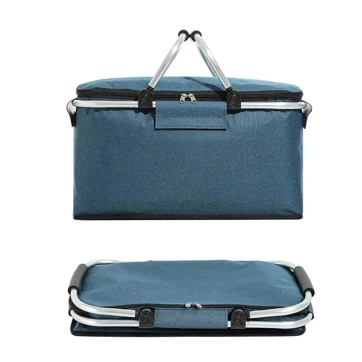 Folding Picnic Basket Insulated Cooler Bag Portable Outdoor Grocery Storage - Grey