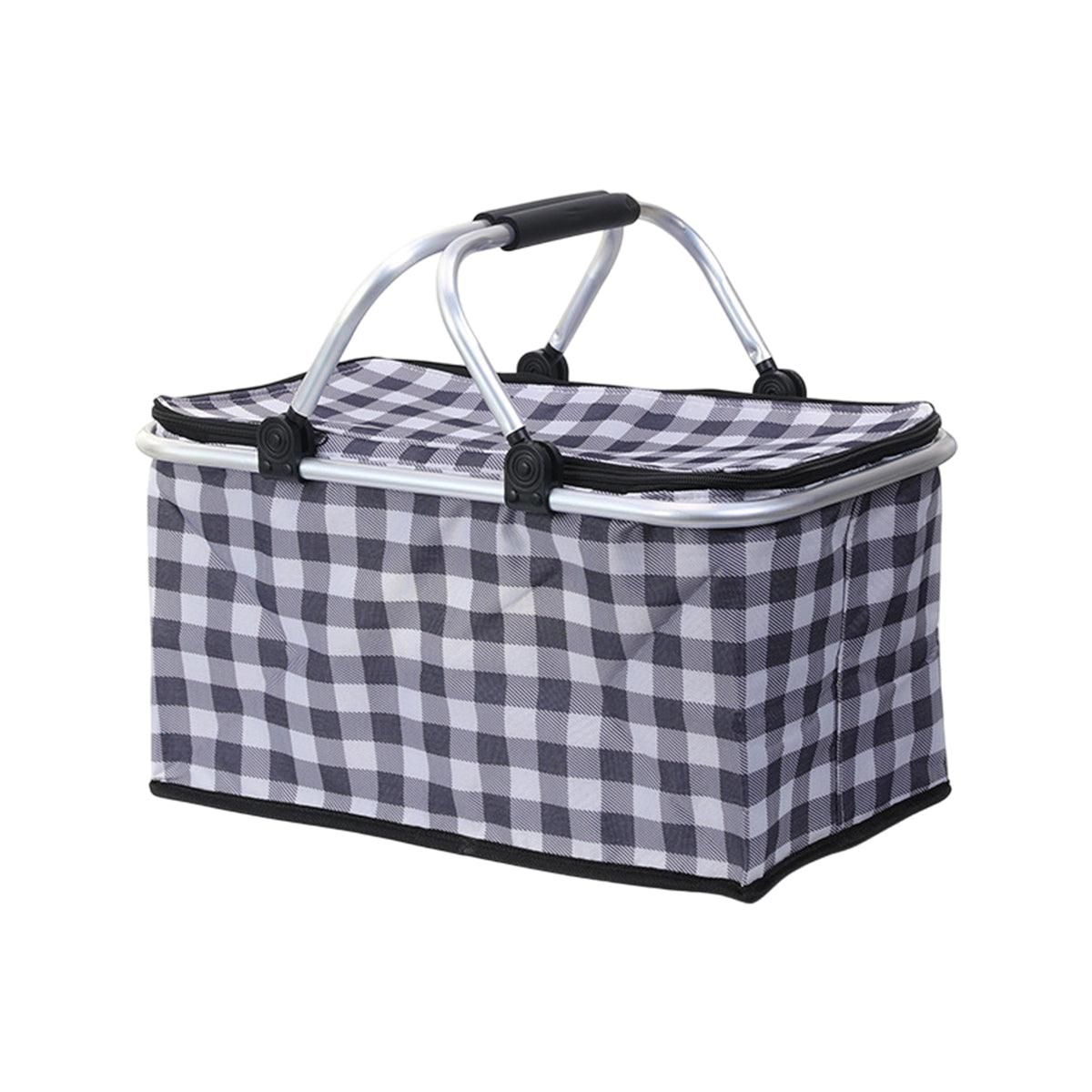 Foldable Picnic Basket Outdoor Camping Carrying Basket Portable Food Storage - Navy