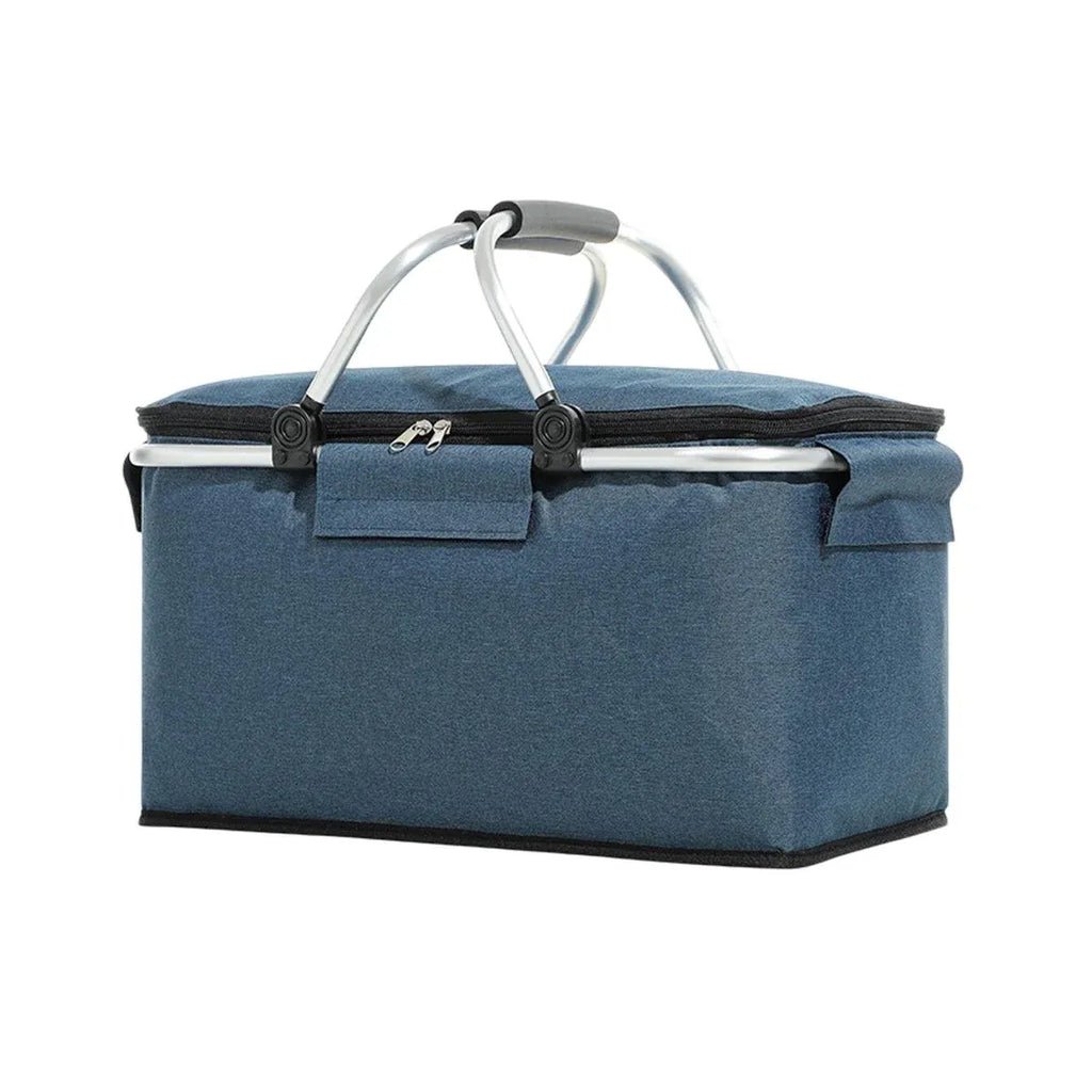 Folding Picnic Basket Insulated Cooler Bag Portable Outdoor Grocery Storage - Navy