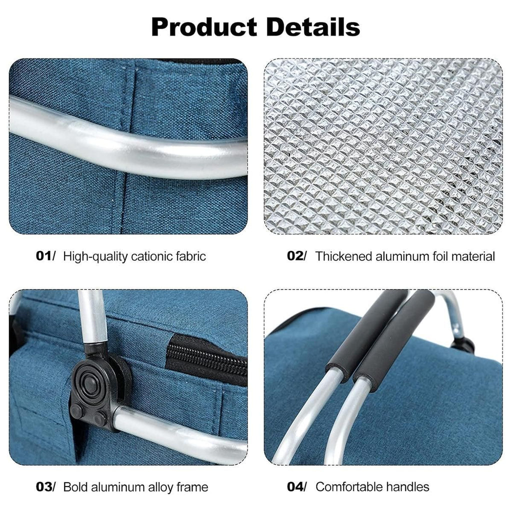 Folding Picnic Basket Insulated Cooler Bag Portable Outdoor Grocery Storage - Navy