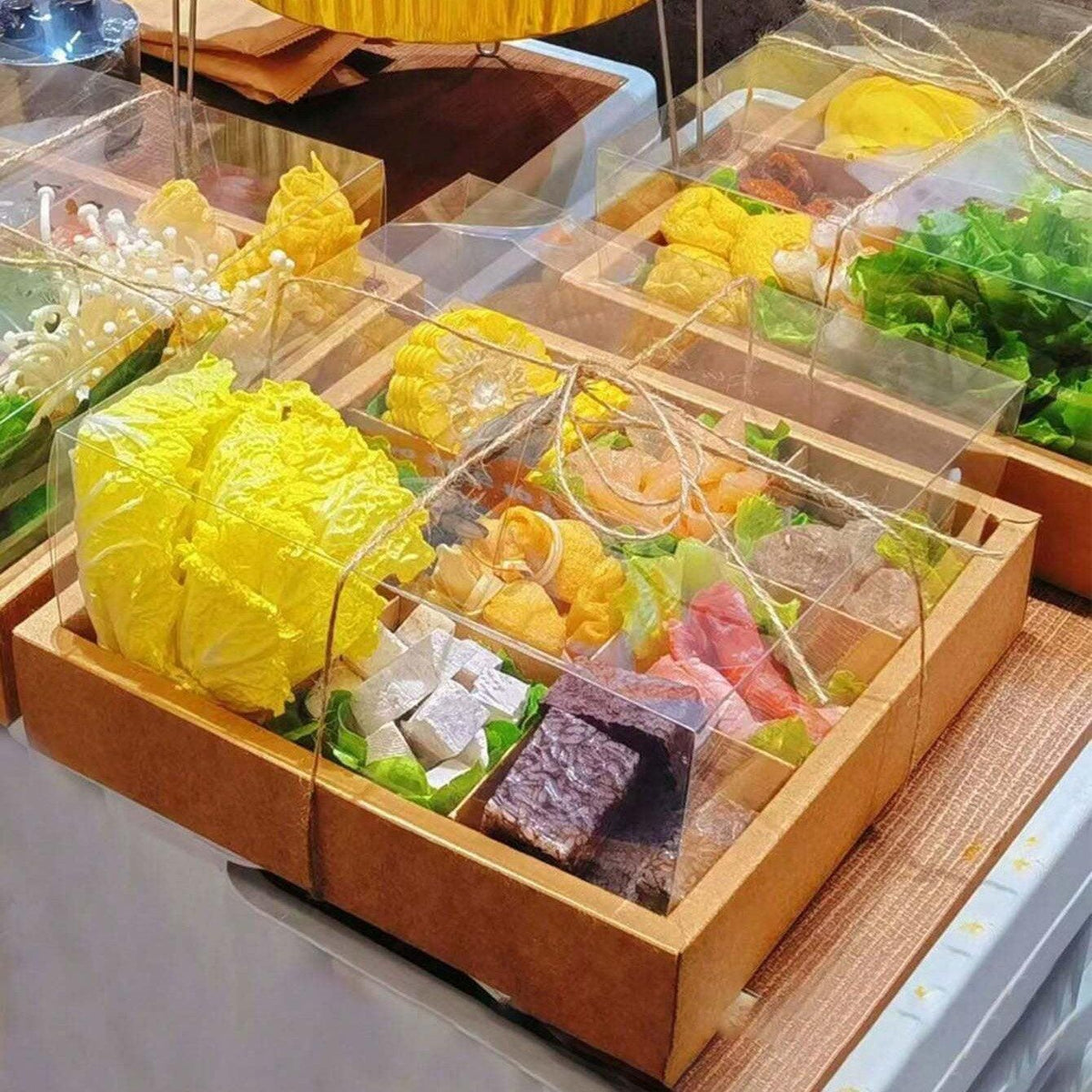 5PCS Kraft Paper Lunch Boxes Picnic Camping Food Containers Bento Sushi Packing - L-5Pcs