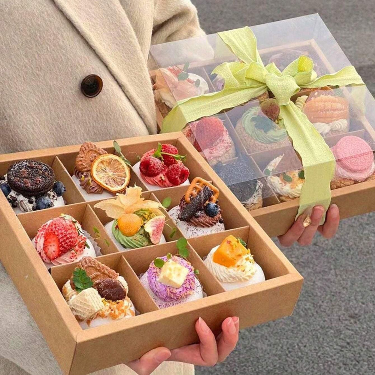 5PCS Kraft Paper Lunch Boxes Picnic Camping Food Containers Bento Sushi Packing - L-5Pcs