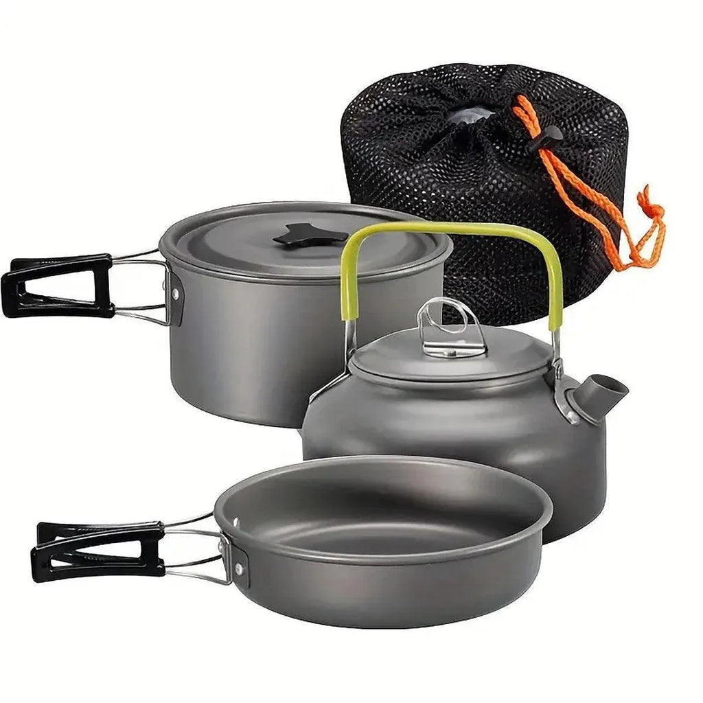 Lightweight Camping Cookware Set Outdoor Cooking Gear 3 Piece Travel Cook Set - Orange