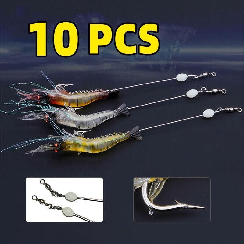 10 Pack Soft Shrimp Lures with Hooks for Bream Flathead Cod and Bass Fishing