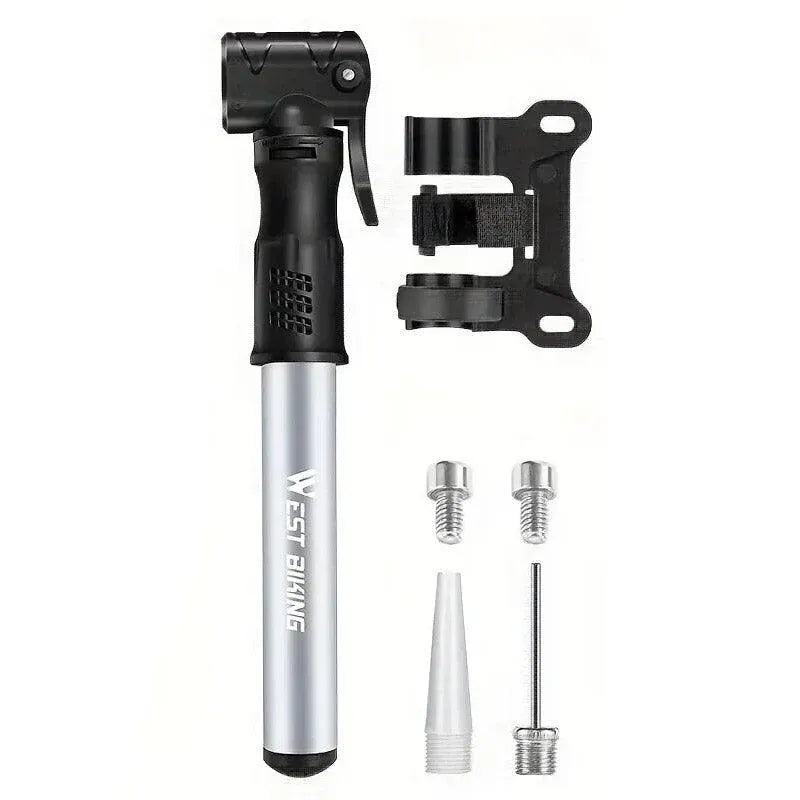 Portable Bicycle Pump Mini Inflatable Tube Pump Tire Inflator for Bike Cycling - Silver