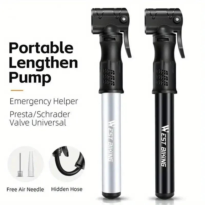 Portable Bicycle Pump Mini Inflatable Tube Pump Tire Inflator for Bike Cycling - Silver