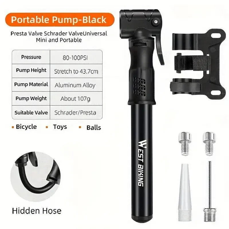Portable Bicycle Pump Mini Inflatable Tube Pump Tire Inflator for Bike Cycling - Silver