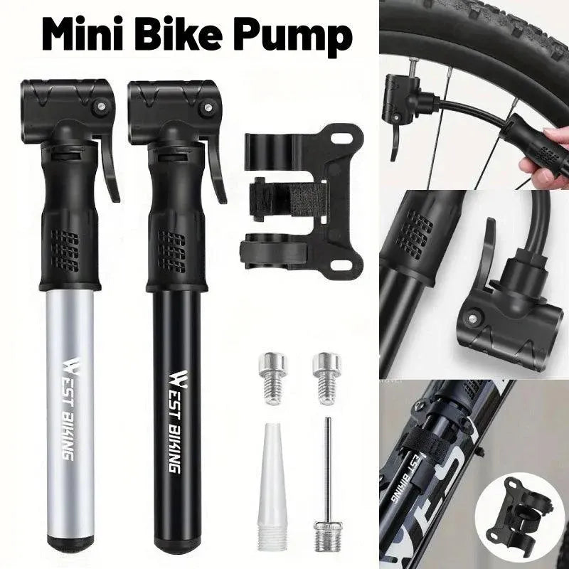 Portable Bicycle Pump Mini Inflatable Tube Pump Tire Inflator for Bike Cycling - Silver