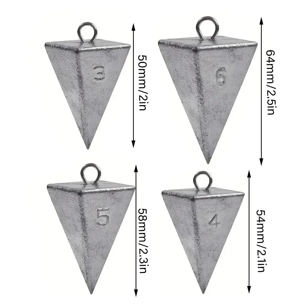 Four Sided Triangular Fishing Lead Sinker with Ring Conical Drop Weight Tackle - 1+2+3+4OZ
