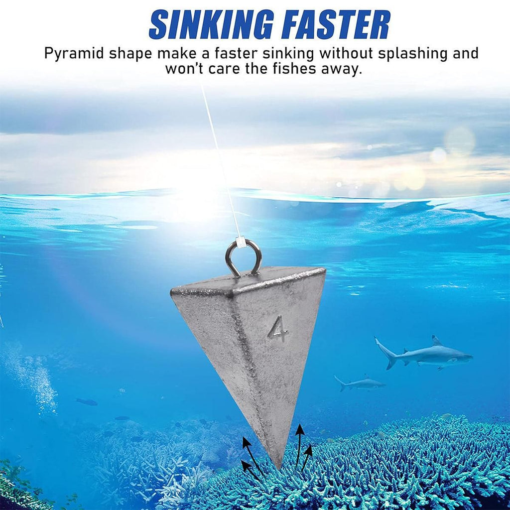 Four Sided Triangular Fishing Lead Sinker with Ring Conical Drop Weight Tackle - 1+2+3+4OZ