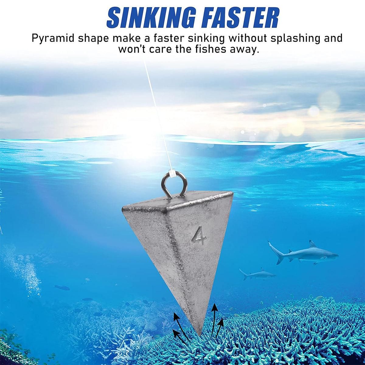 Four Sided Triangular Fishing Lead Sinker with Ring Conical Drop Weight Tackle - 1+2+3+4OZ