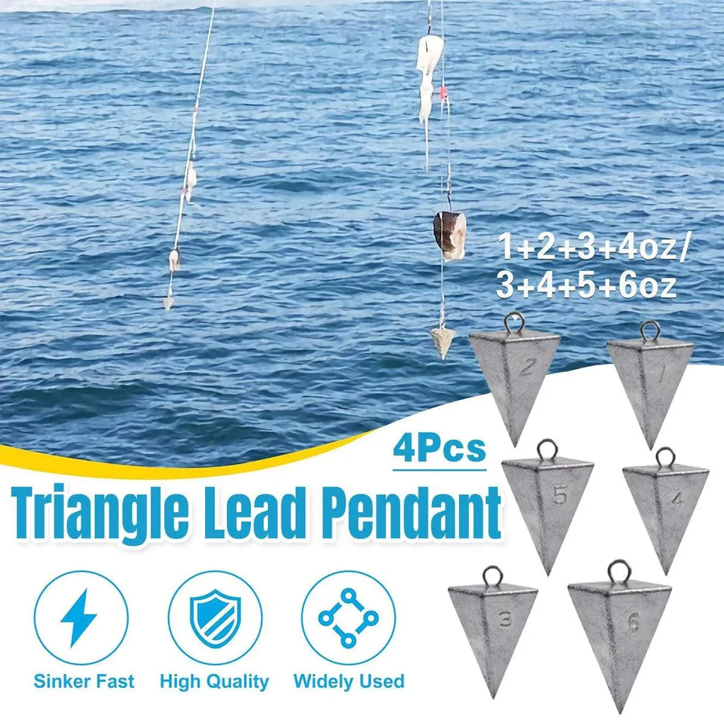 Four Sided Triangular Fishing Lead Sinker with Ring Conical Drop Weight Tackle - 3+4+5+6OZ