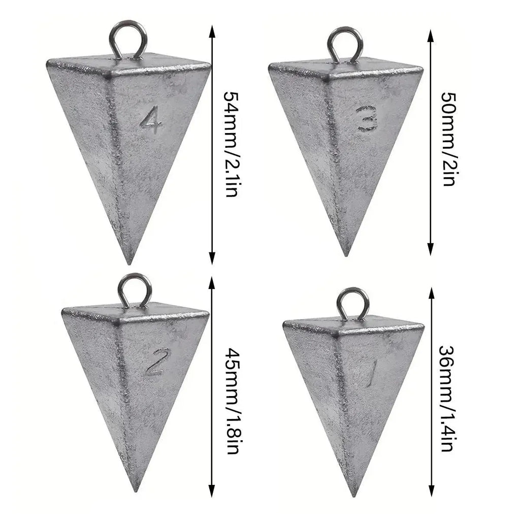 Four Sided Triangular Fishing Lead Sinker with Ring Conical Drop Weight Tackle - 3+4+5+6OZ