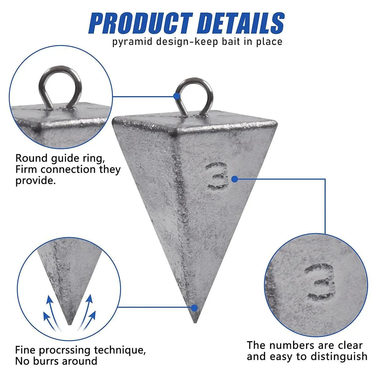 Four Sided Triangular Fishing Lead Sinker with Ring Conical Drop Weight Tackle - 3+4+5+6OZ