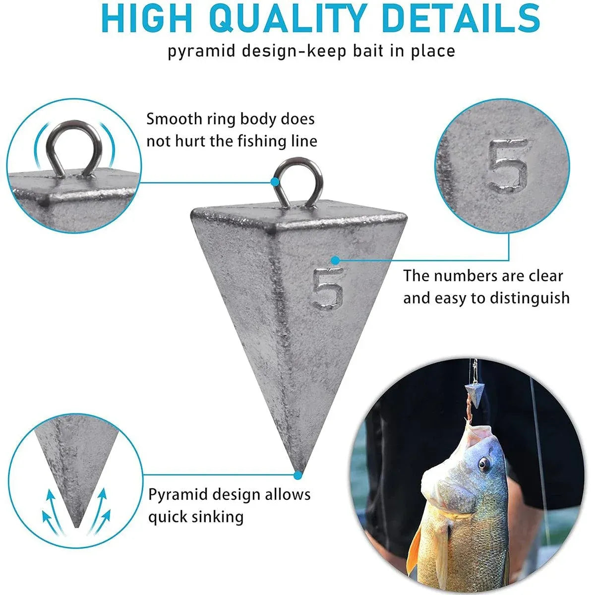 Four Sided Triangular Fishing Lead Sinker with Ring Conical Drop Weight Tackle - 3+4+5+6OZ
