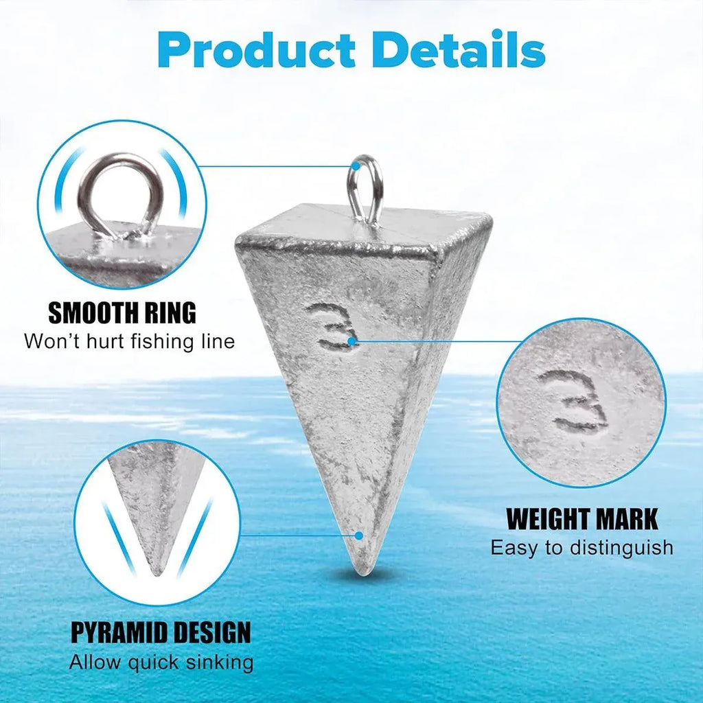 Four Sided Triangular Fishing Lead Sinker with Ring Conical Drop Weight Tackle - 3+4+5+6OZ