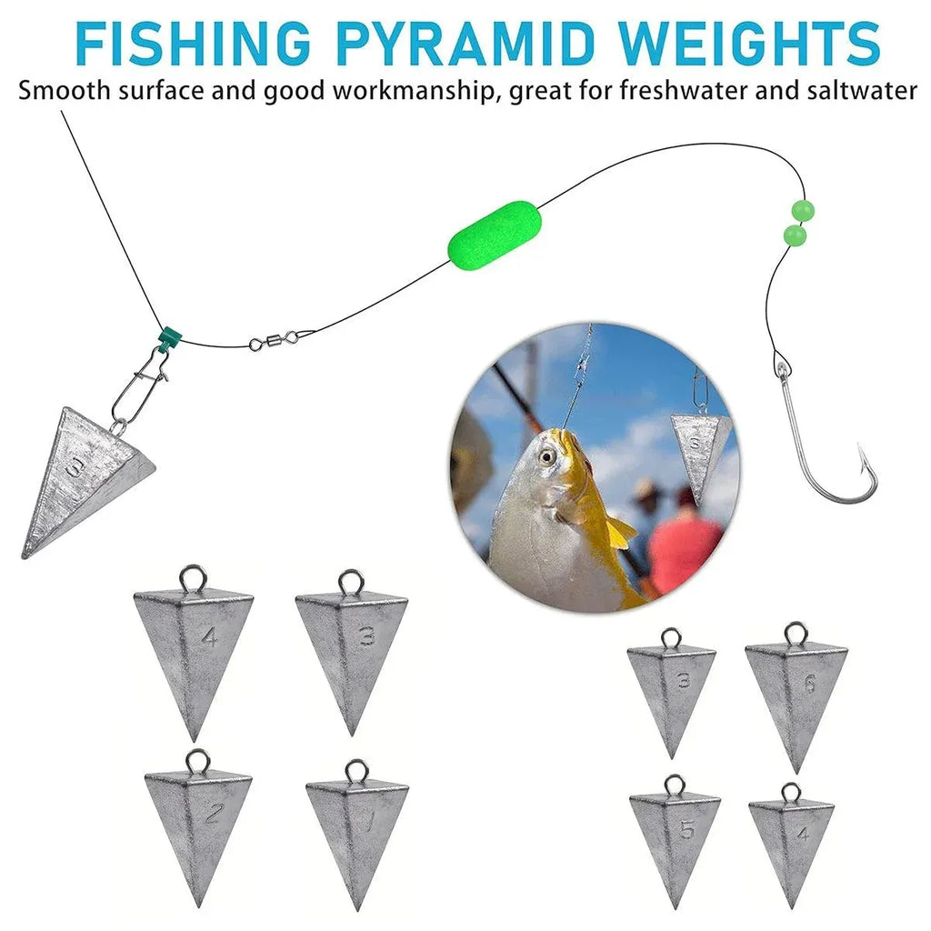 Four Sided Triangular Fishing Lead Sinker with Ring Conical Drop Weight Tackle - 3+4+5+6OZ