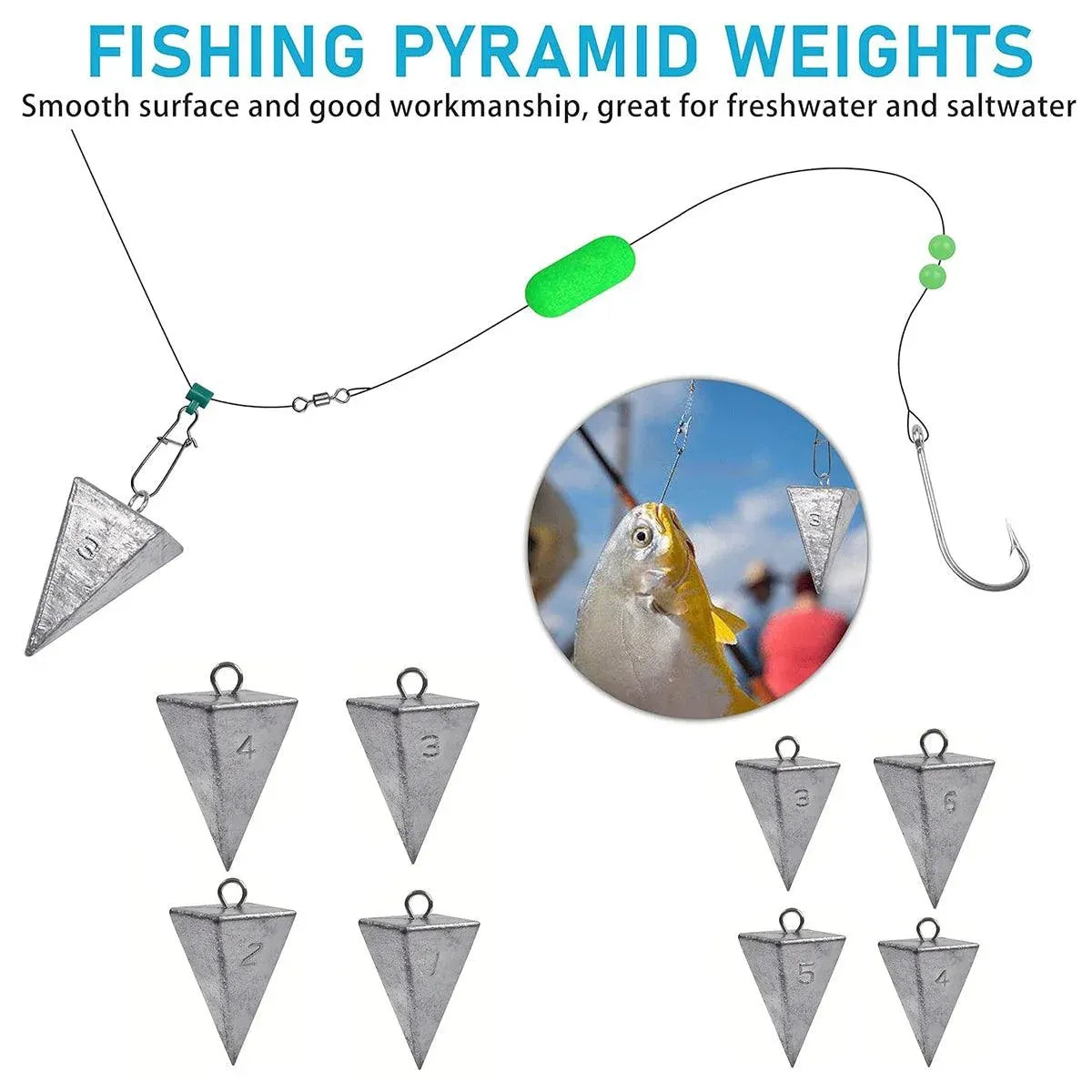Four Sided Triangular Fishing Lead Sinker with Ring Conical Drop Weight Tackle - 3+4+5+6OZ