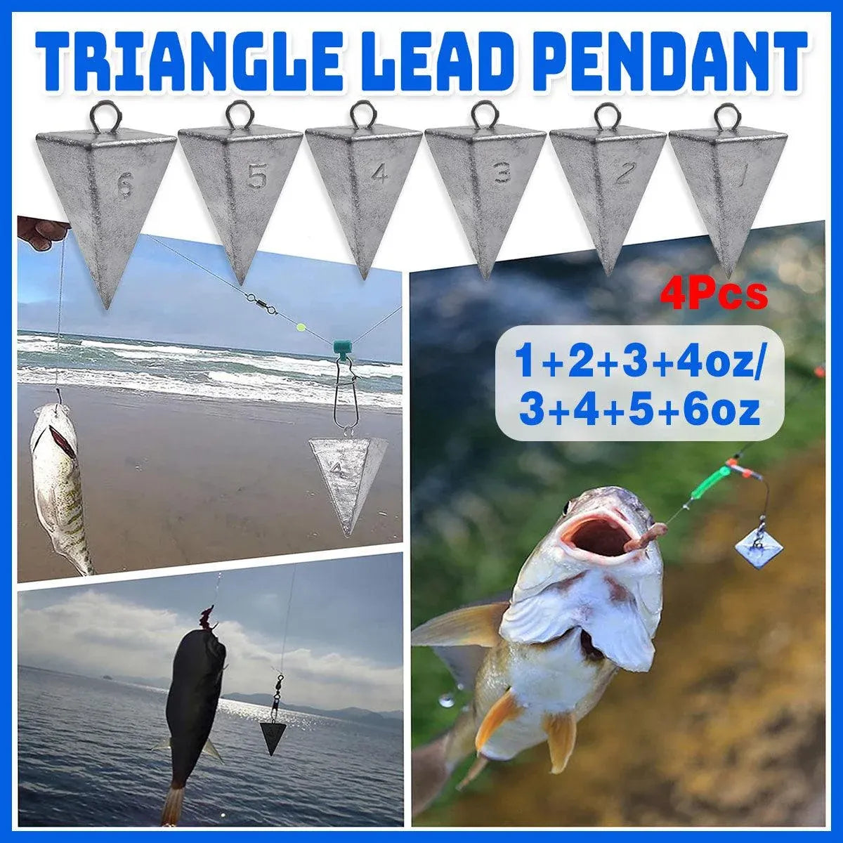 Four Sided Triangular Fishing Lead Sinker with Ring Conical Drop Weight Tackle - 3+4+5+6OZ