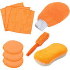9PCS Car Cleaning Kit Microfiber Towel Wax Sponge Wheel Brush Gloves Set Use - Grey
