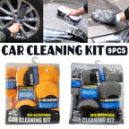 9PCS Car Cleaning Kit Microfiber Towel Wax Sponge Wheel Brush Gloves Set Use - Orange