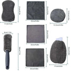 9PCS Car Cleaning Kit Microfiber Towel Wax Sponge Wheel Brush Gloves Set Use - Orange