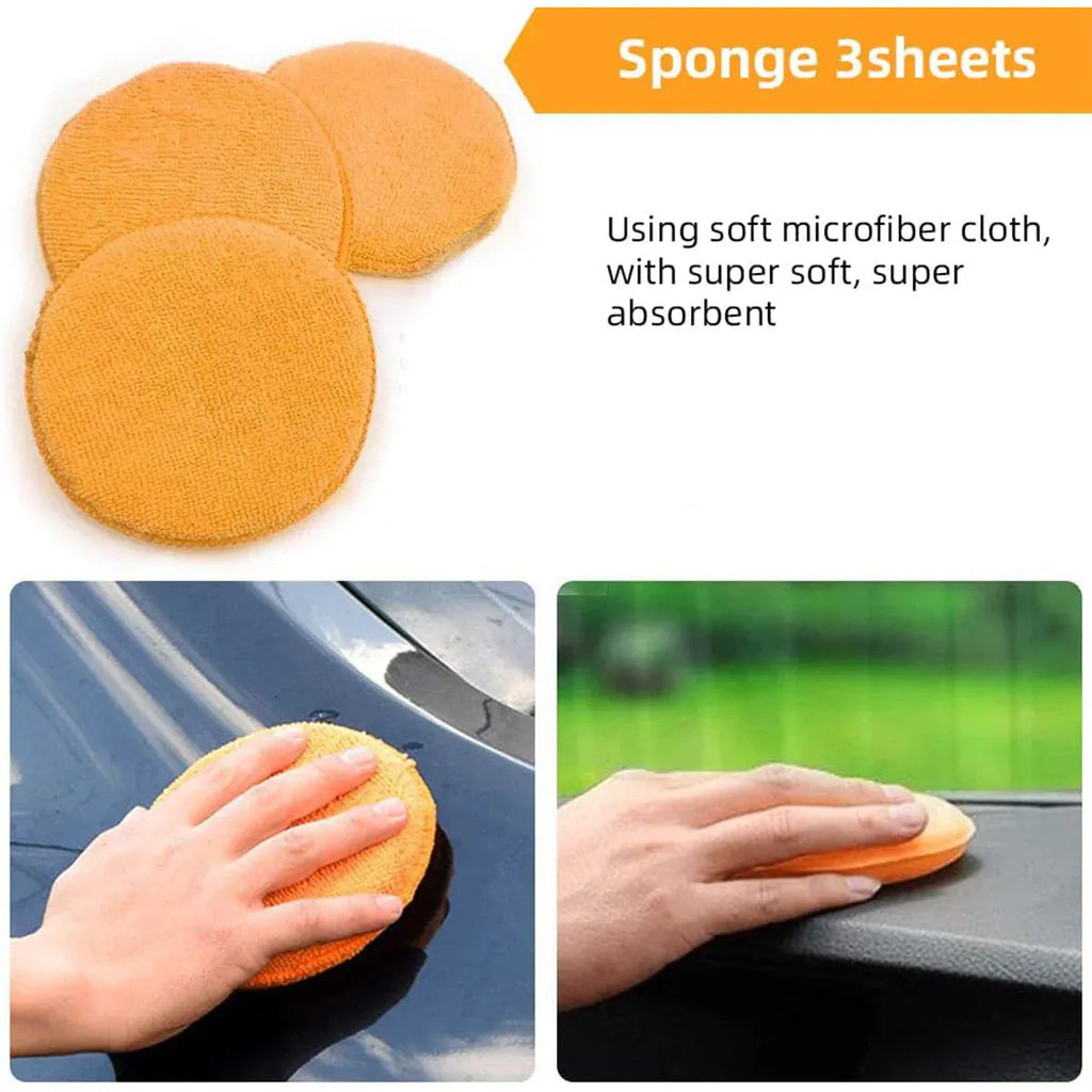 9PCS Car Cleaning Kit Microfiber Towel Wax Sponge Wheel Brush Gloves Set Use - Orange