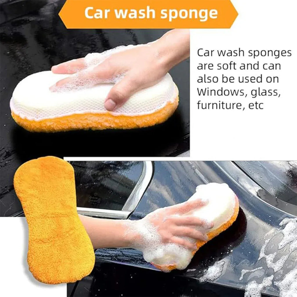 9PCS Car Cleaning Kit Microfiber Towel Wax Sponge Wheel Brush Gloves Set Use - Orange