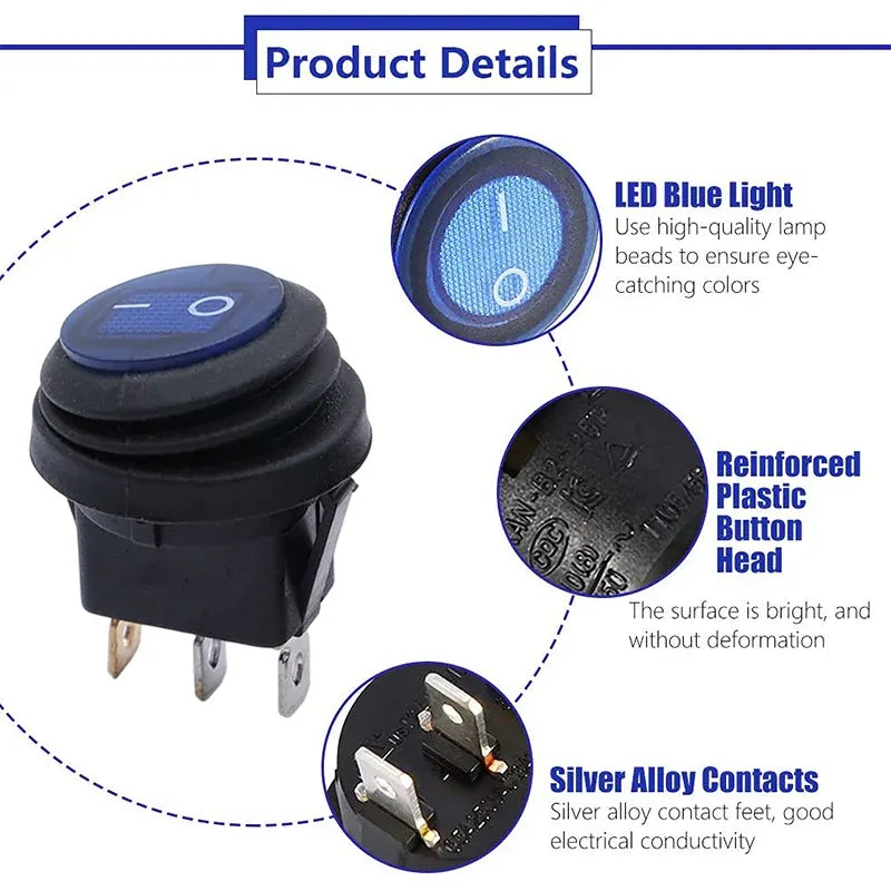 5Pcs/Set 12V 20A Car Spst Auto Marine Boat Round On/Off Rocker Waterproof Switch
