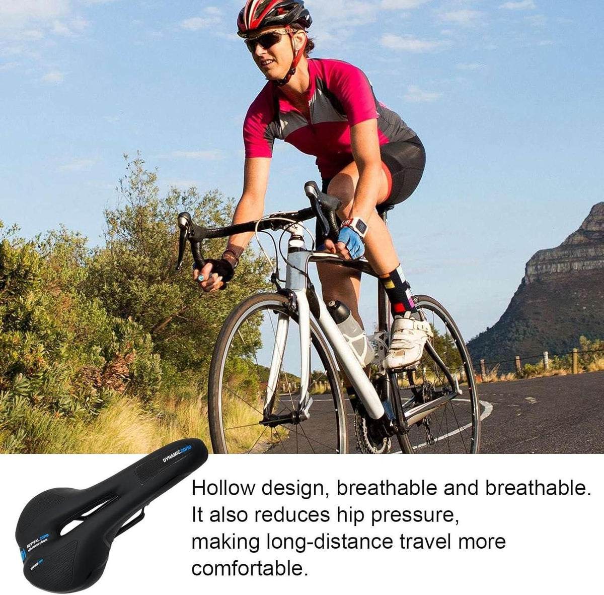 MTB Saddle Hollow Comfort Bicycle Seat Universal Cushion Soft Riding Saddle - Red
