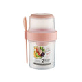Double Plastic Salad Cup with Fork Sealed Breakfast Container for On-the-Go Meal - 560ml-Pink