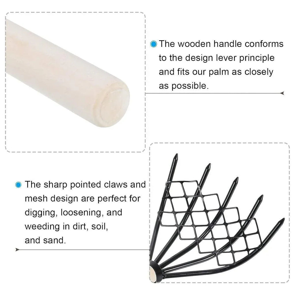 2X Clam Rake Net 5Claw Wood Handle Rake Shell Digging Tool Dig Seafood Tool